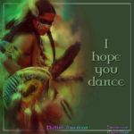 Native American dancer with drum and text.