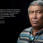 A Native American man with a quote about women.