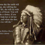 A Native American man with a quote.